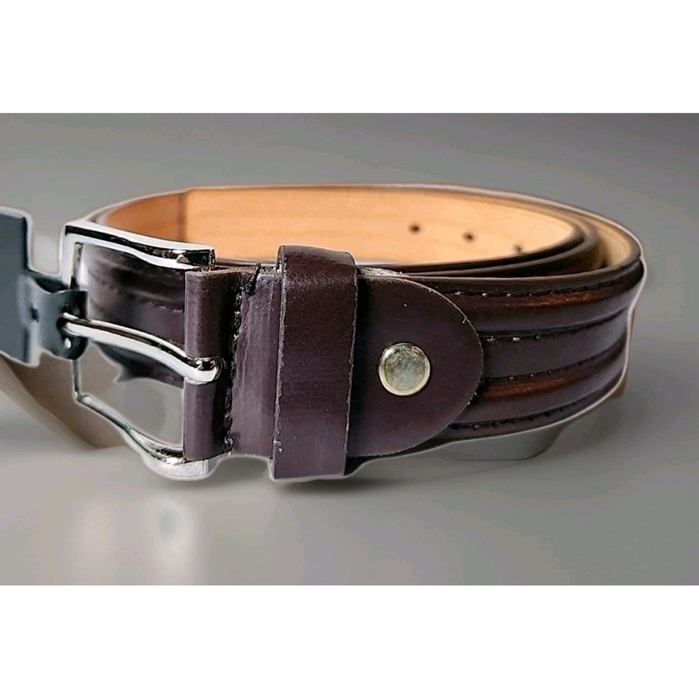 NWT Men's 2XL 46-48 Brown Leather Work Belt‎ Contrast Stitch Silver Buckle New